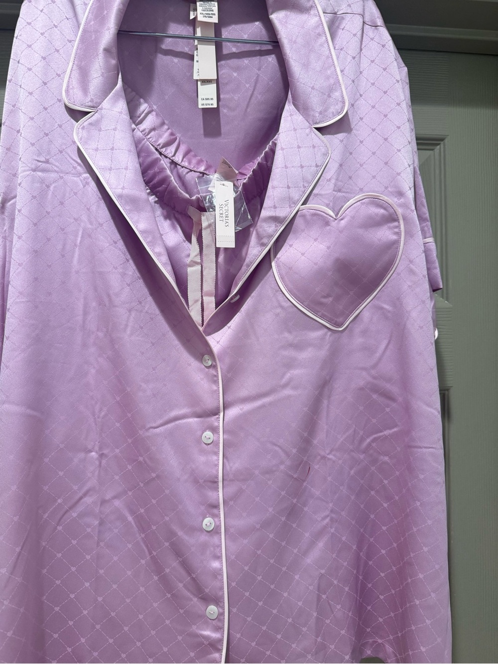 Victoria's Secret Lavender Satin Pajama Set with Heart Pocket